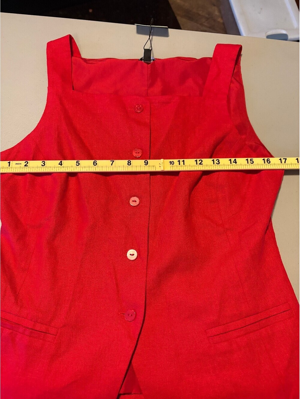 Express Red Linen Blend Button-Front Top, Size M - Picture 6 of 11